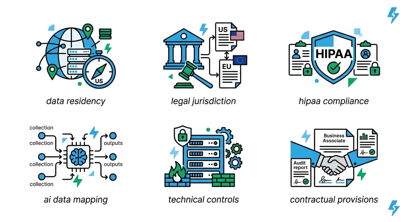 Data sovereignty essentials: data residency, legal jurisdiction, HIPAA compliance, AI data mapping, technical controls, and contractual provisions