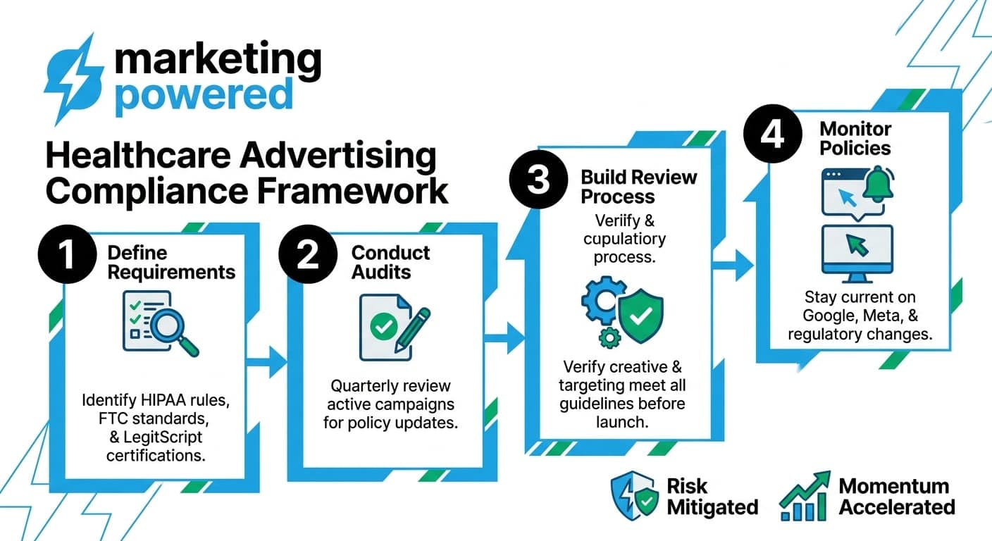 The healthcare advertising compliance framework: define requirements, conduct audits, build a review process, and monitor policies