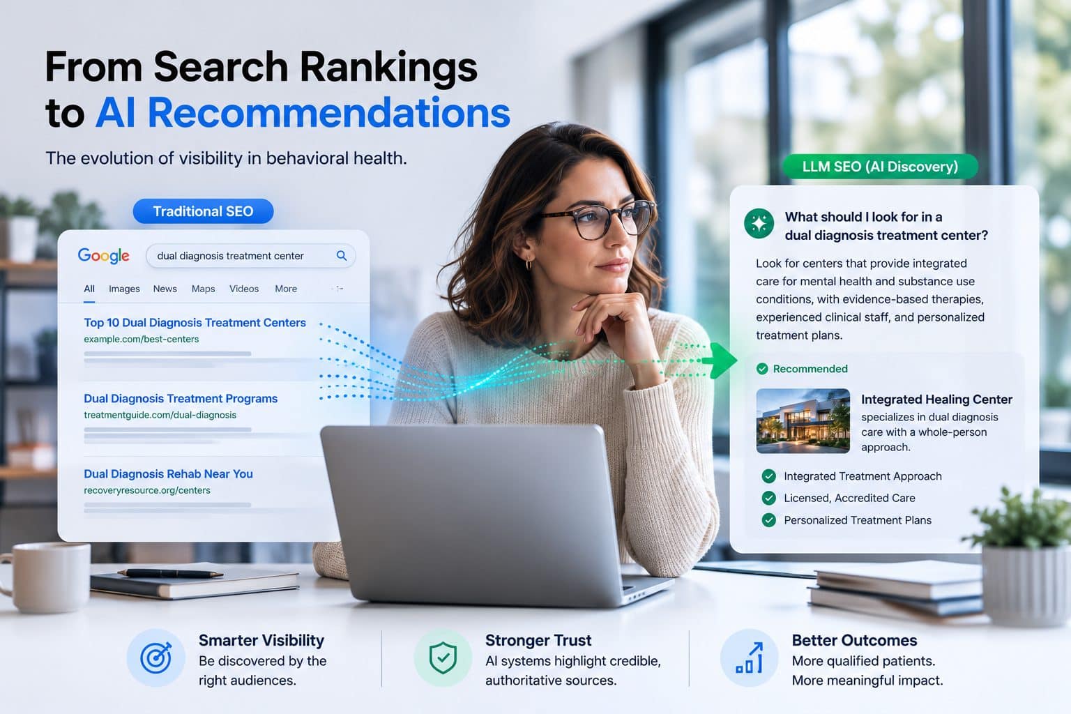 From search rankings to AI recommendations: the evolution of visibility in behavioral health, from traditional SEO to LLM SEO and AI discovery