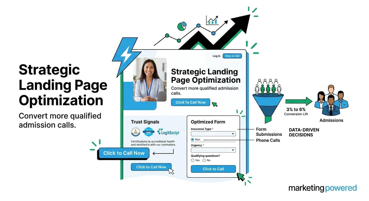 Optimized behavioral health landing page lifting conversion from 3% to 6% admissions