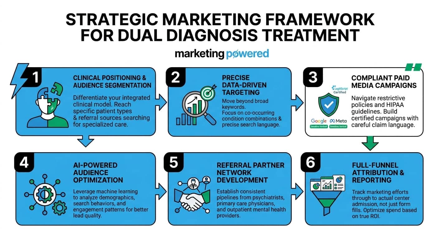 A strategic marketing framework for dual diagnosis treatment: six steps from audience identification through compliance to scaled admissions