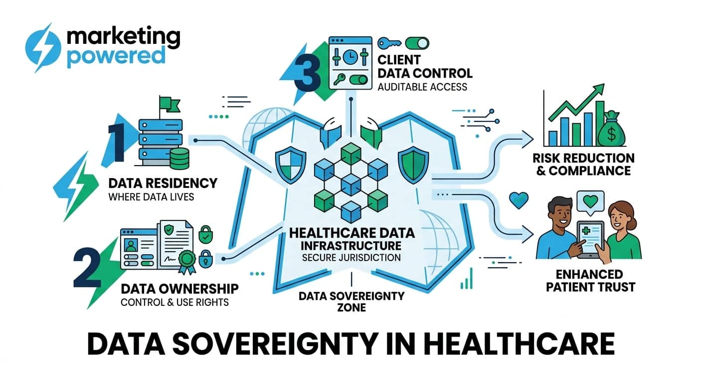 Data sovereignty in healthcare: data residency, data ownership, and client data control over a secure healthcare data infrastructure that reduces risk and builds patient trust