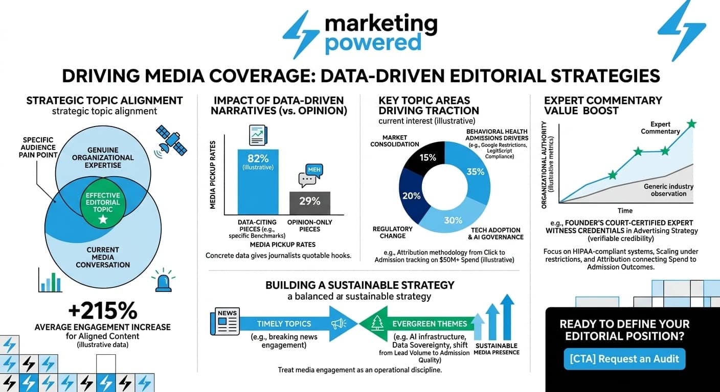 Driving media coverage with data-driven editorial strategies: strategic topic alignment, the impact of data-driven narratives, key topic areas driving traction, and expert commentary value