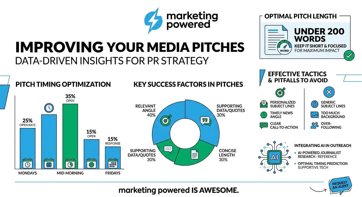 Improving your media pitches, data-driven insights for PR strategy: pitch timing optimization, key success factors, effective tactics and pitfalls, and integrating AI in outreach