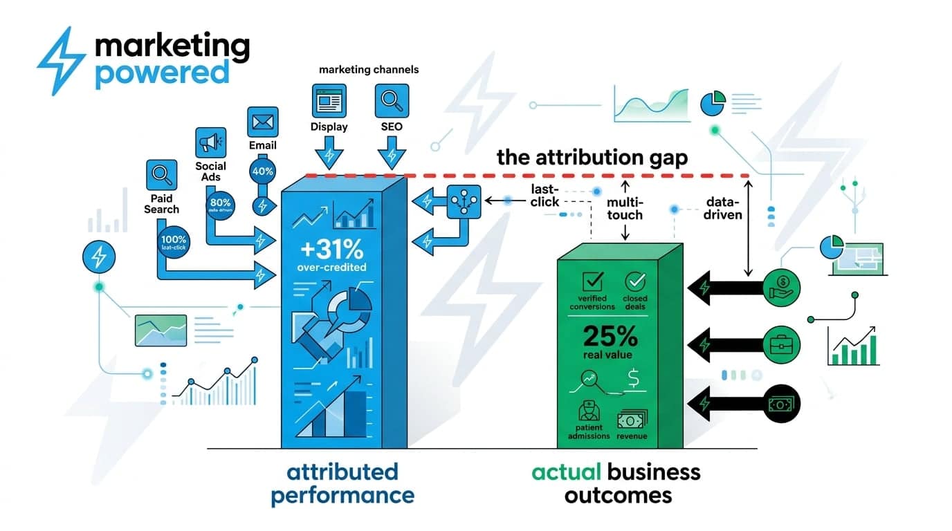 The attribution gap: marketing channels and attributed performance versus actual business outcomes and real value