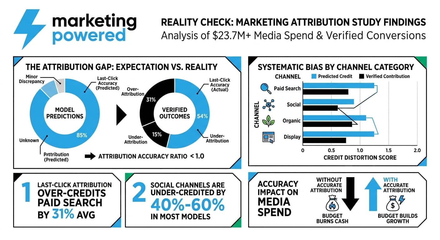 Reality check, marketing attribution study findings: the attribution gap of expectation versus reality, systematic bias by channel, and accuracy impact on media spend