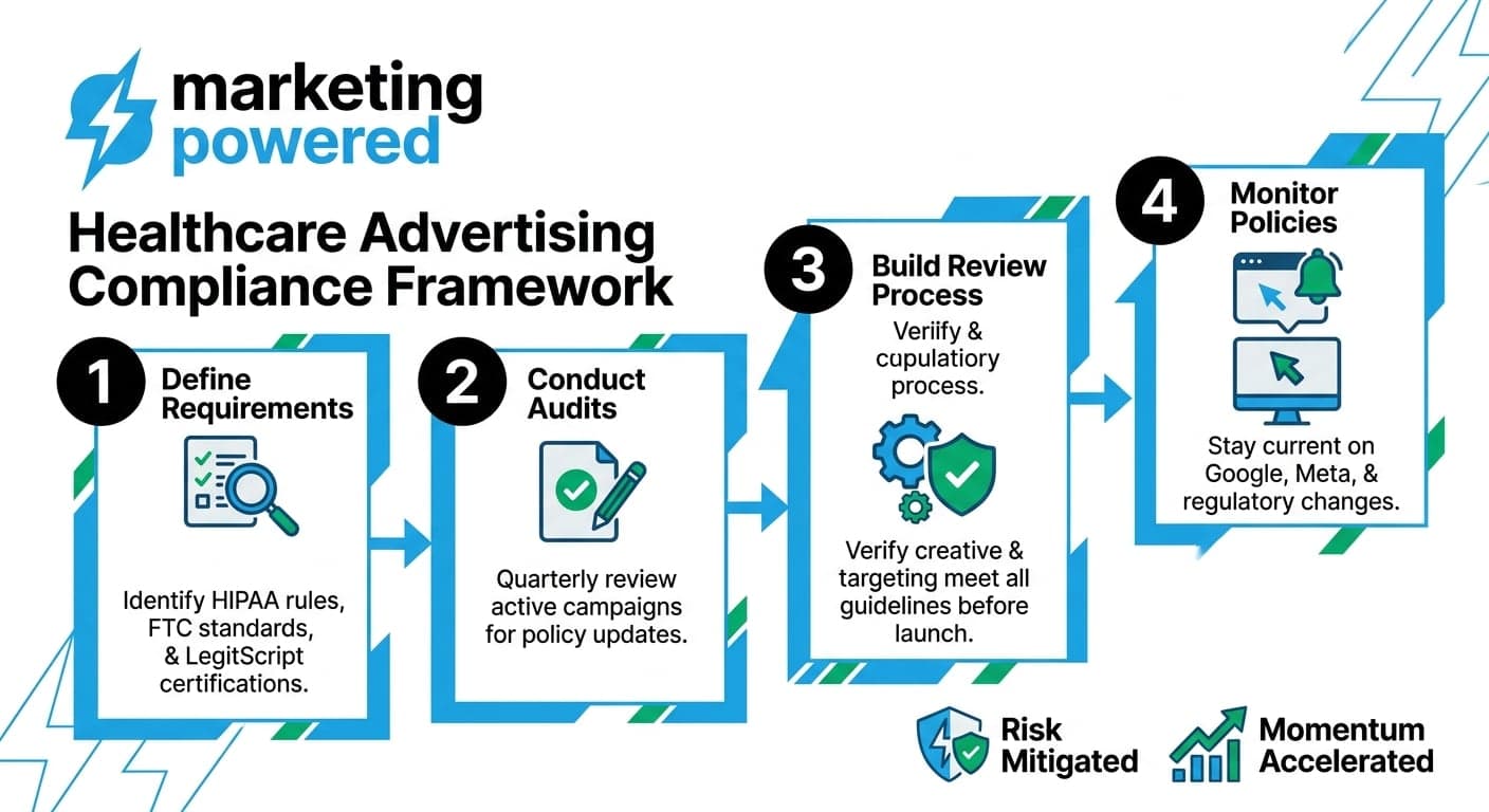 The healthcare advertising compliance framework: define requirements, conduct audits, build a review process, and monitor policies