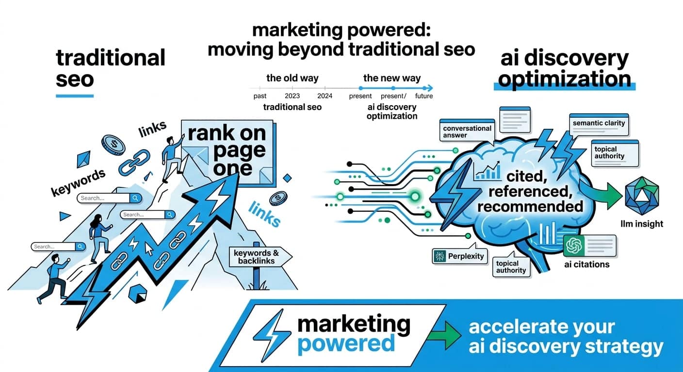 Moving beyond traditional SEO: from ranking on page one to being cited, referenced, and recommended through AI discovery optimization