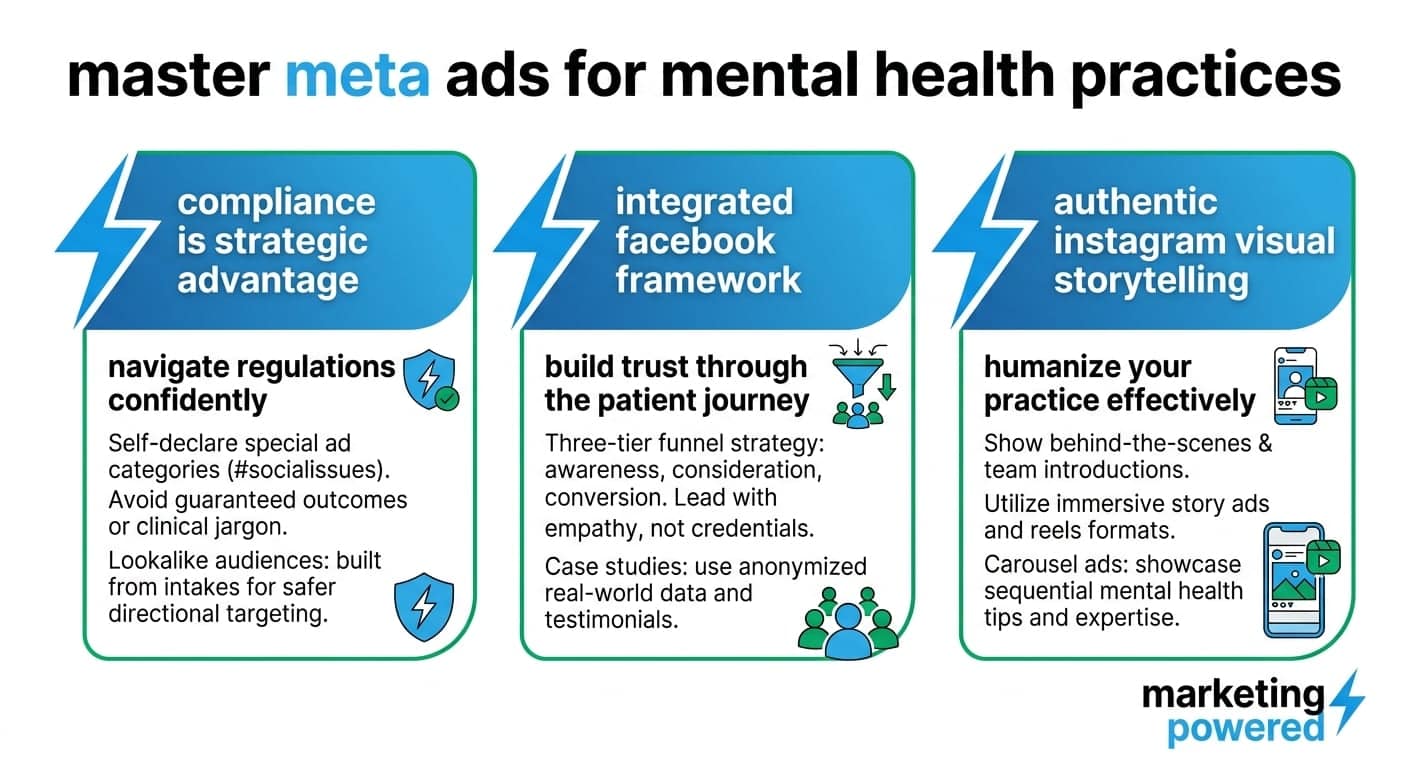 Master Meta Ads for mental health practices: compliance as a strategic advantage, an integrated Facebook framework, and authentic Instagram storytelling