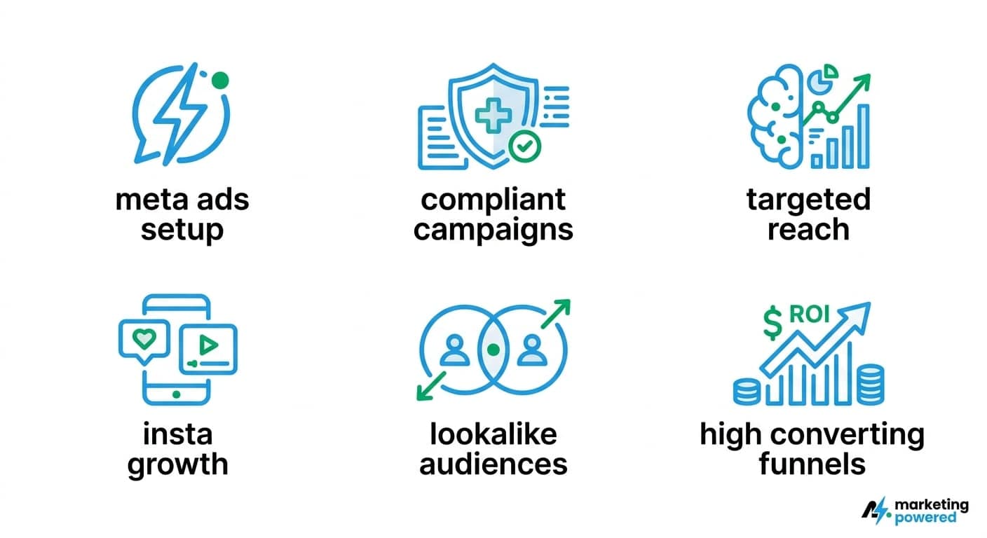 Meta Ads for mental health capabilities: account setup, compliant campaigns, targeted reach, Instagram growth, lookalike audiences, and high-converting funnels