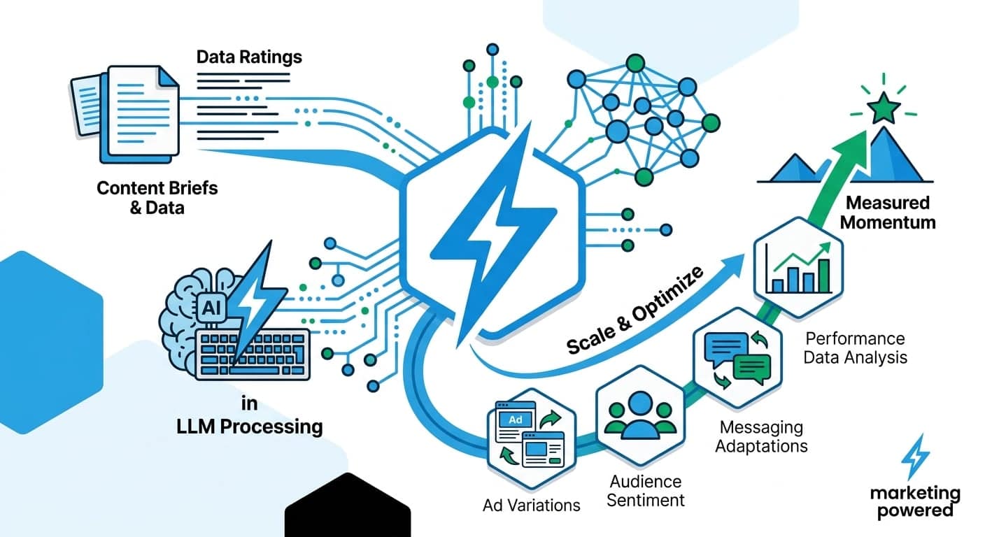 LLM advertising in practice: from content briefs and data through LLM processing to measured momentum
