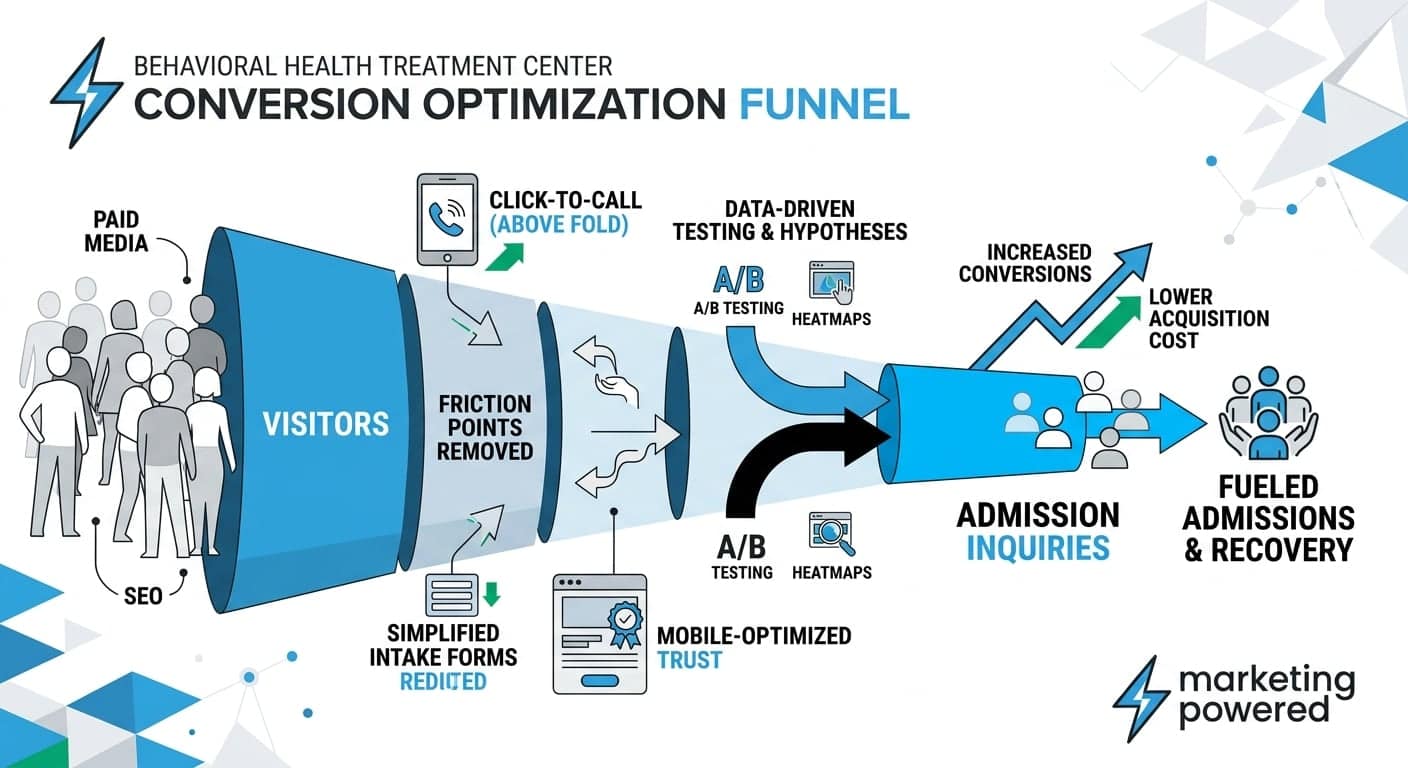 Behavioral health treatment center conversion optimization funnel: from visitors to fueled admissions