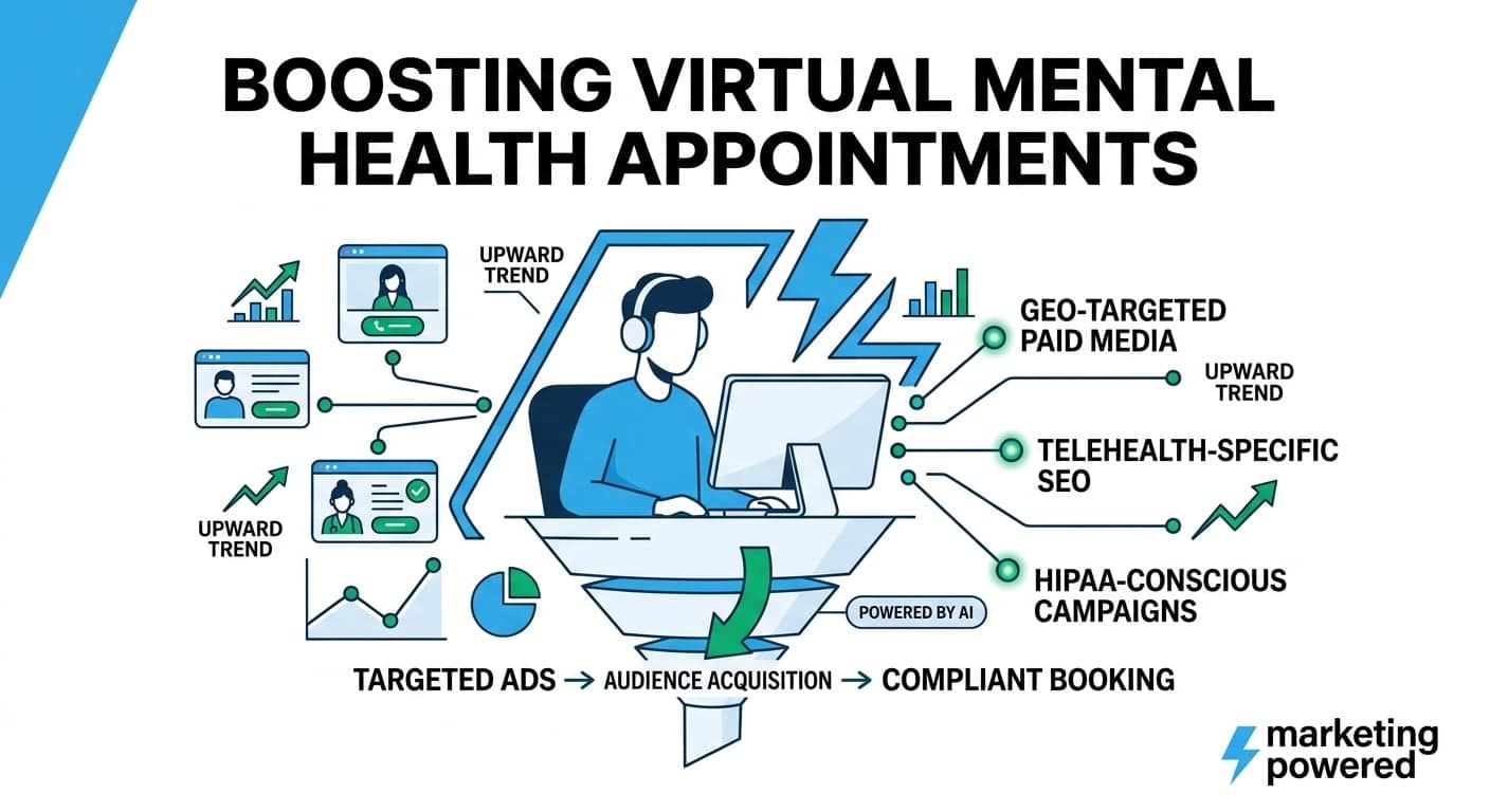 Boosting virtual mental health appointments: geo-targeted paid media, telehealth-specific SEO, and HIPAA-conscious campaigns